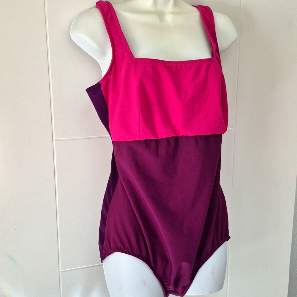 Lands End Pink and Purple One-Piece Swimsuit Plus 18W